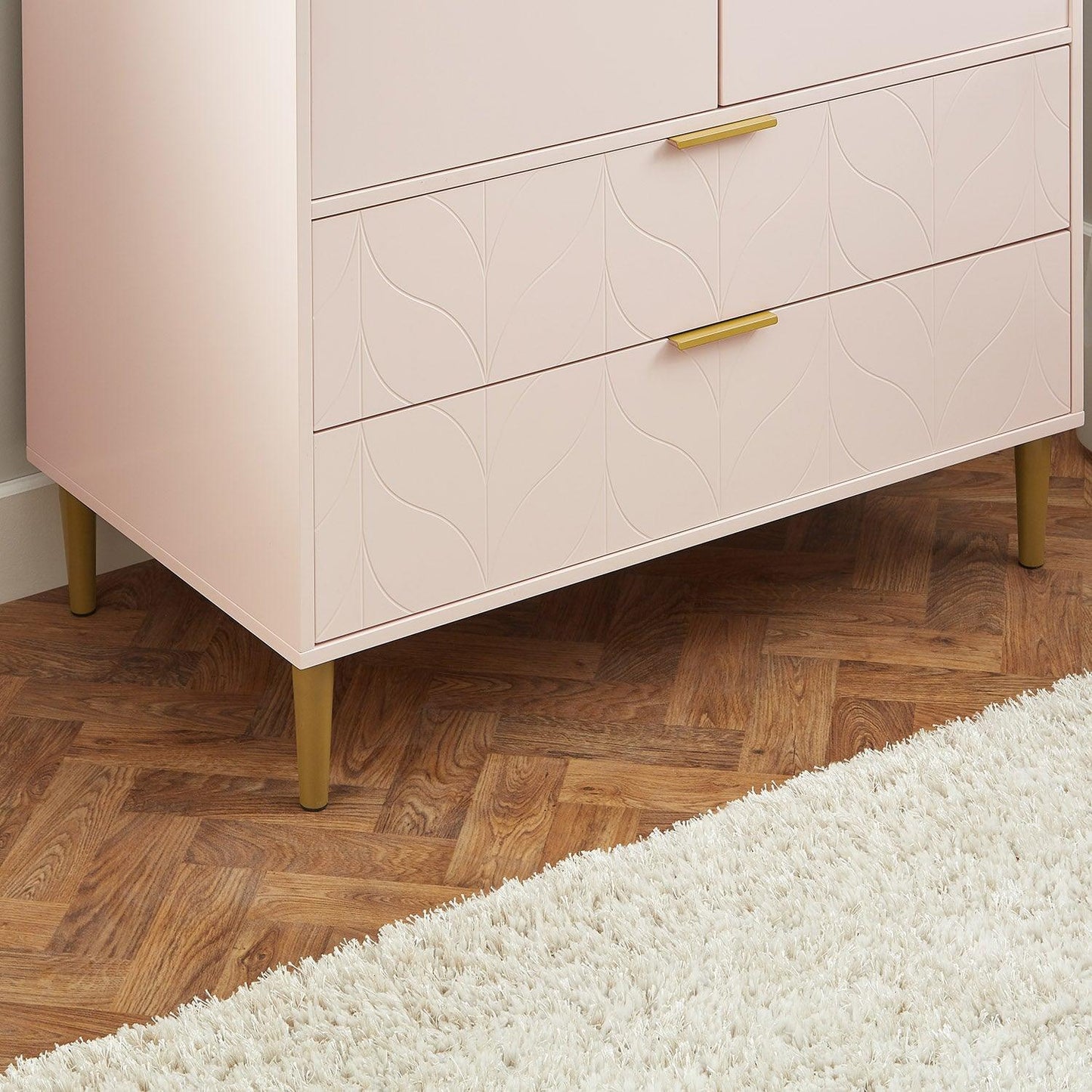Gloria 3 piece bedroom furniture set - 4 over 4 chest of drawers - pale pink - Laura James