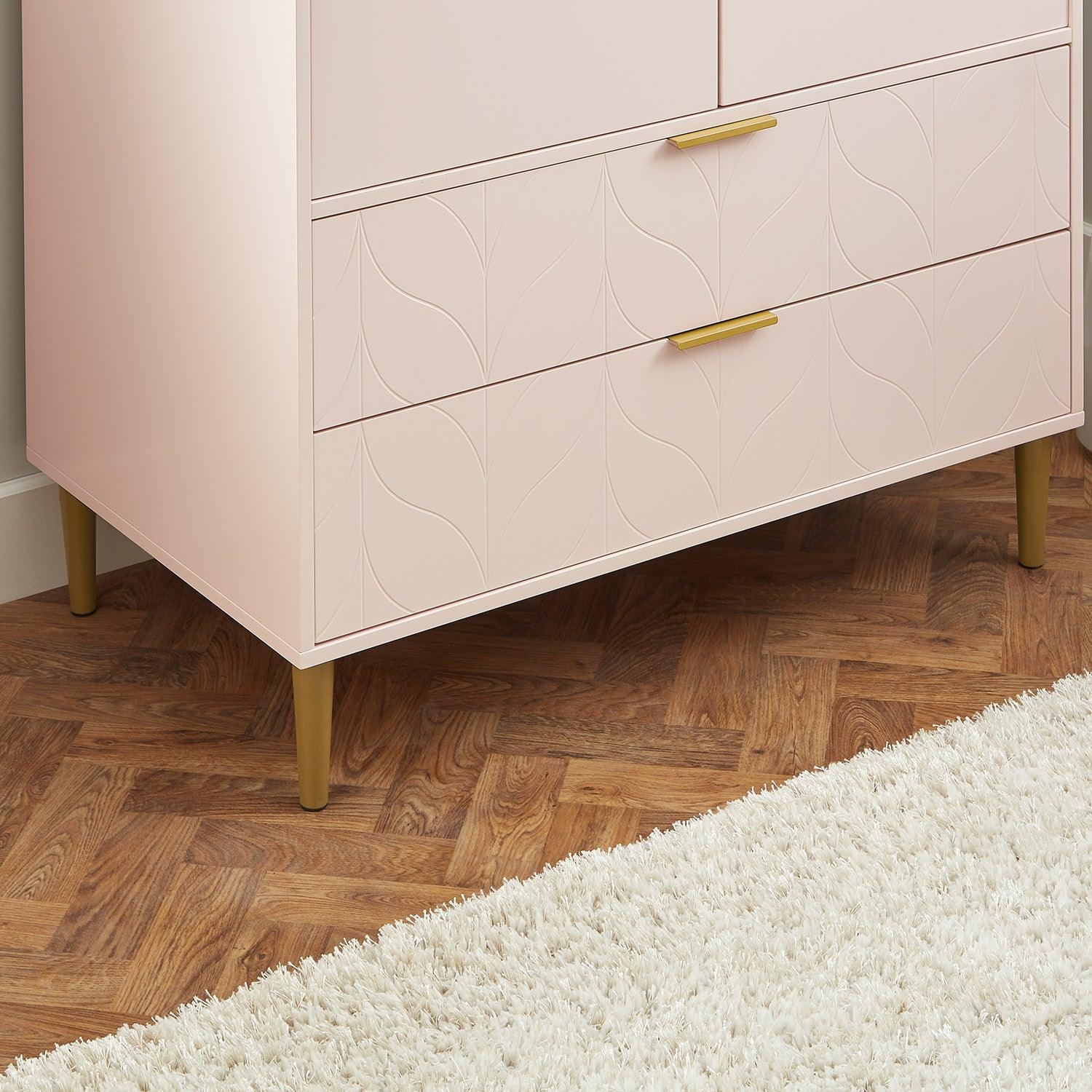 Gloria 3 piece bedroom furniture set - 4 over 4 chest of drawers - pale pink - Laura James