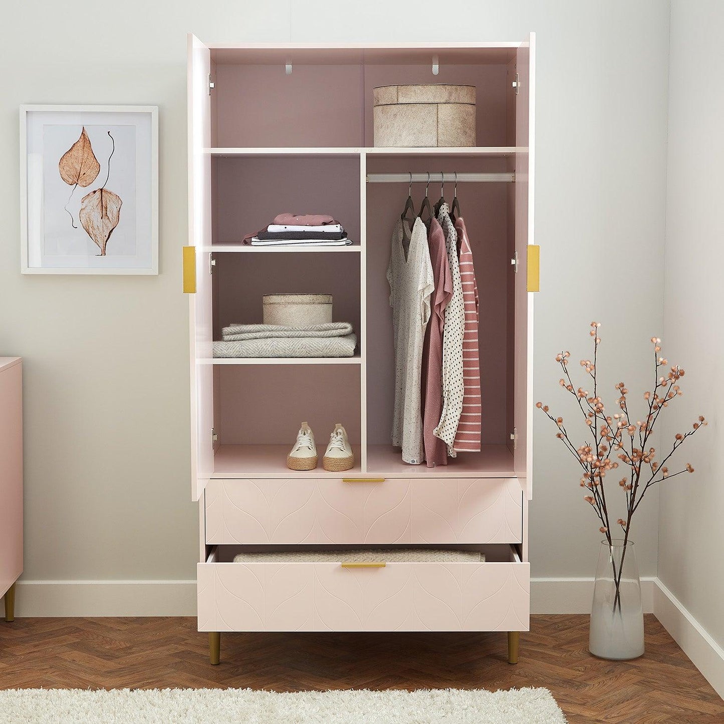 Gloria 3 piece bedroom furniture set - 4 over 4 chest of drawers - pale pink - Laura James