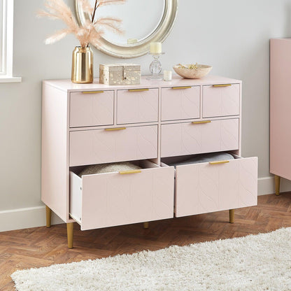 Gloria 3 piece bedroom furniture set - 4 over 4 chest of drawers - pale pink - Laura James