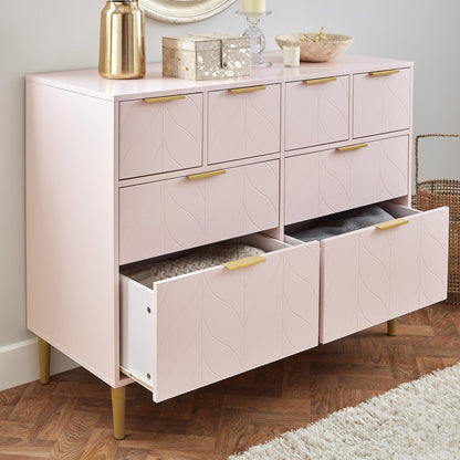 Gloria 3 piece bedroom furniture set - 4 over 4 chest of drawers - pale pink - Laura James