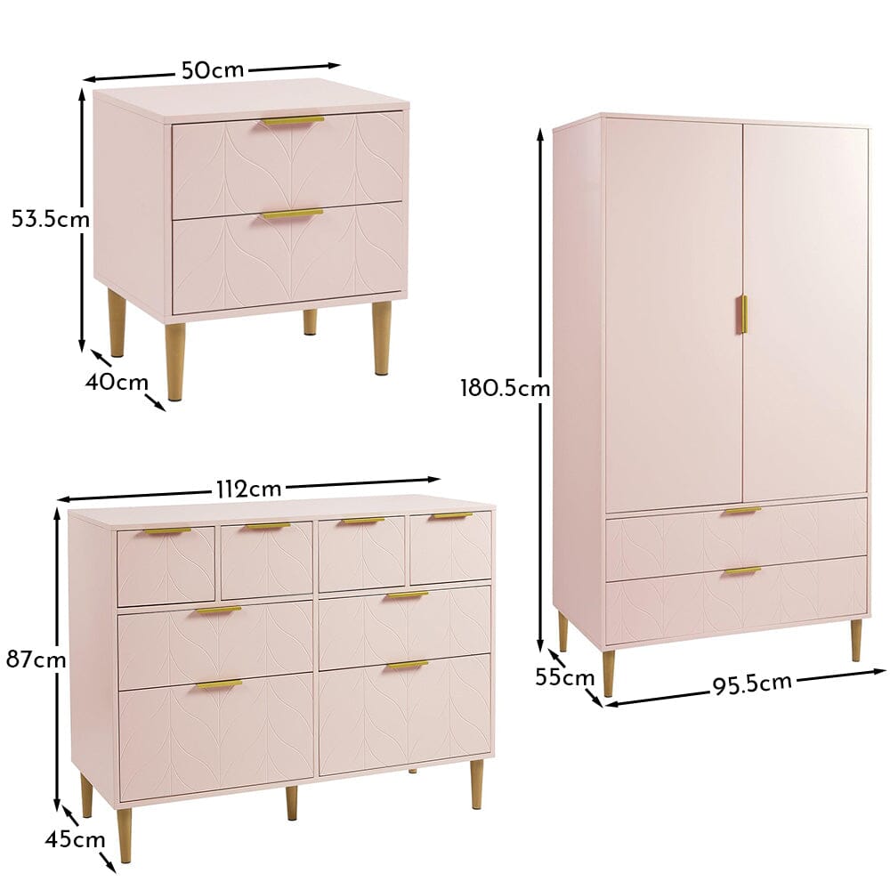 Gloria 4 piece bedroom furniture set - 4 over 4 chest of drawers - pale pink - Laura James