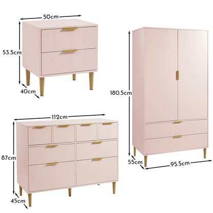 Gloria 4 piece bedroom furniture set - 4 over 4 chest of drawers - pale pink - Laura James