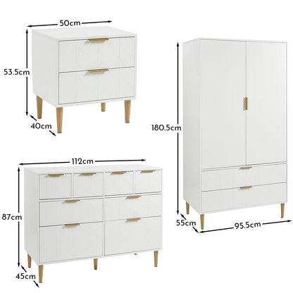 Gloria 4 piece bedroom furniture set - 4 over 4 chest of drawers -white - Laura James