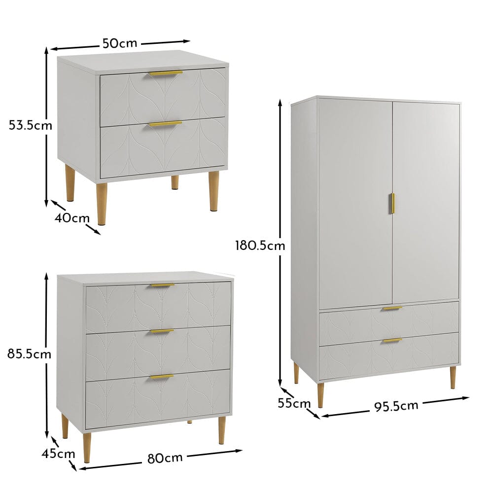Gloria 4 piece bedroom furniture set - 4 over 4 chest of drawers -grey - Laura James