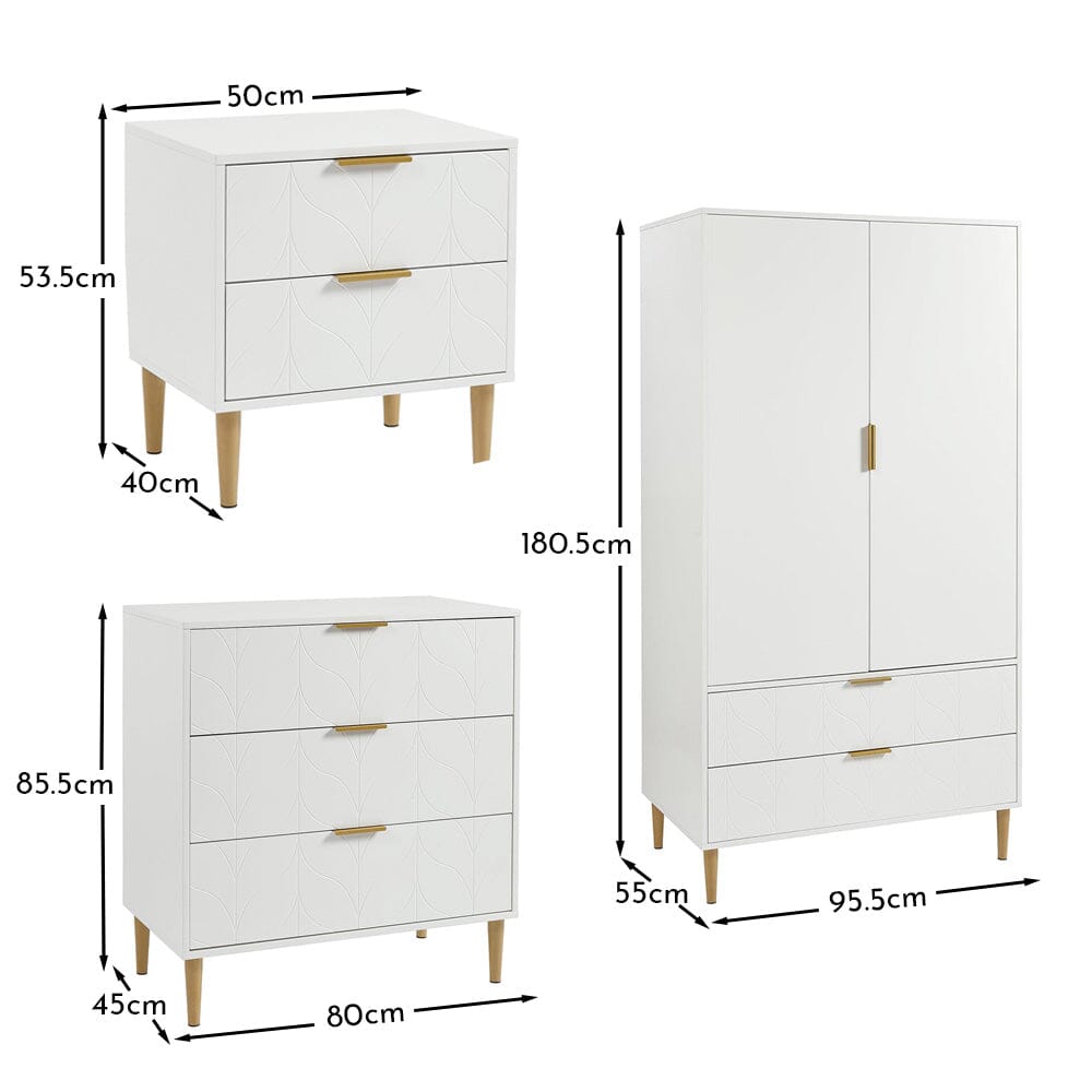 Gloria 4 Piece Bedroom Furniture Set - 3 Drawer Chest of Drawers - White