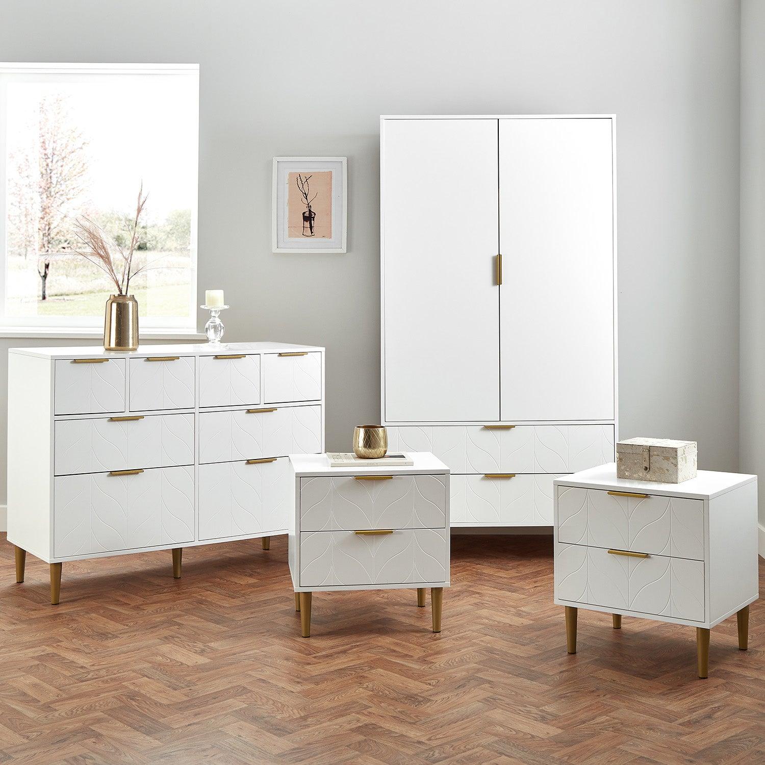 Gloria 4 piece bedroom furniture set - 4 over 4 chest of drawers -white - Laura James