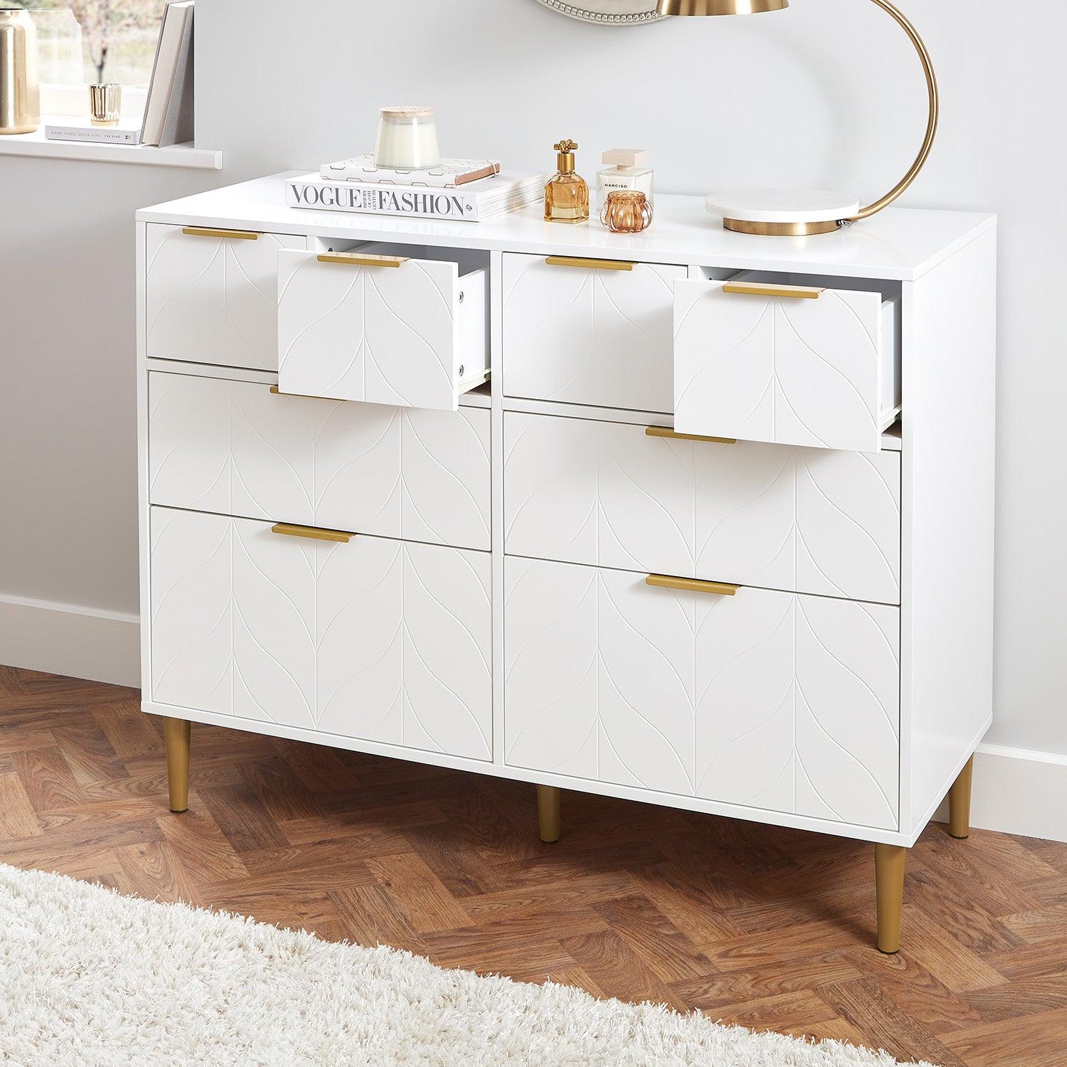 Gloria 4 piece bedroom furniture set - 4 over 4 chest of drawers -white - Laura James
