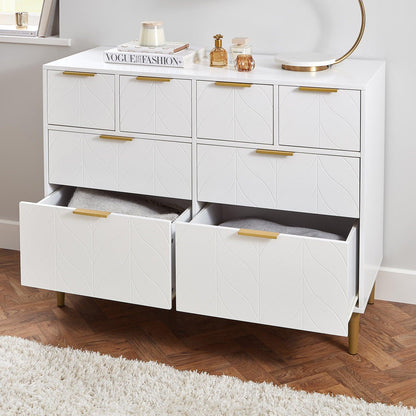 Gloria 4 piece bedroom furniture set - 4 over 4 chest of drawers -white - Laura James
