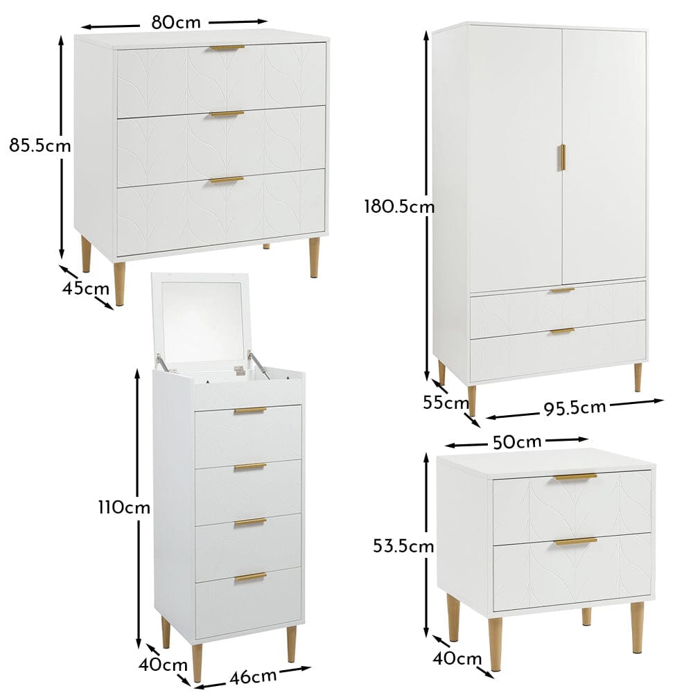 Gloria wardrobe and drawers set -3 drawer chest of drawers - white - Laura James