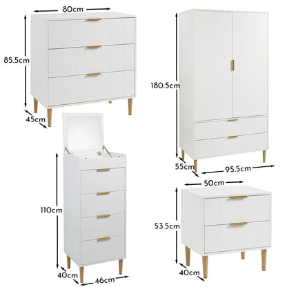 Gloria wardrobe and drawers set -3 drawer chest of drawers - white - Laura James
