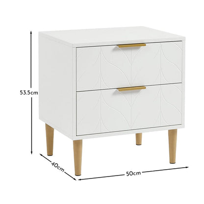 Gloria Bedside Table - White & Brass Effect