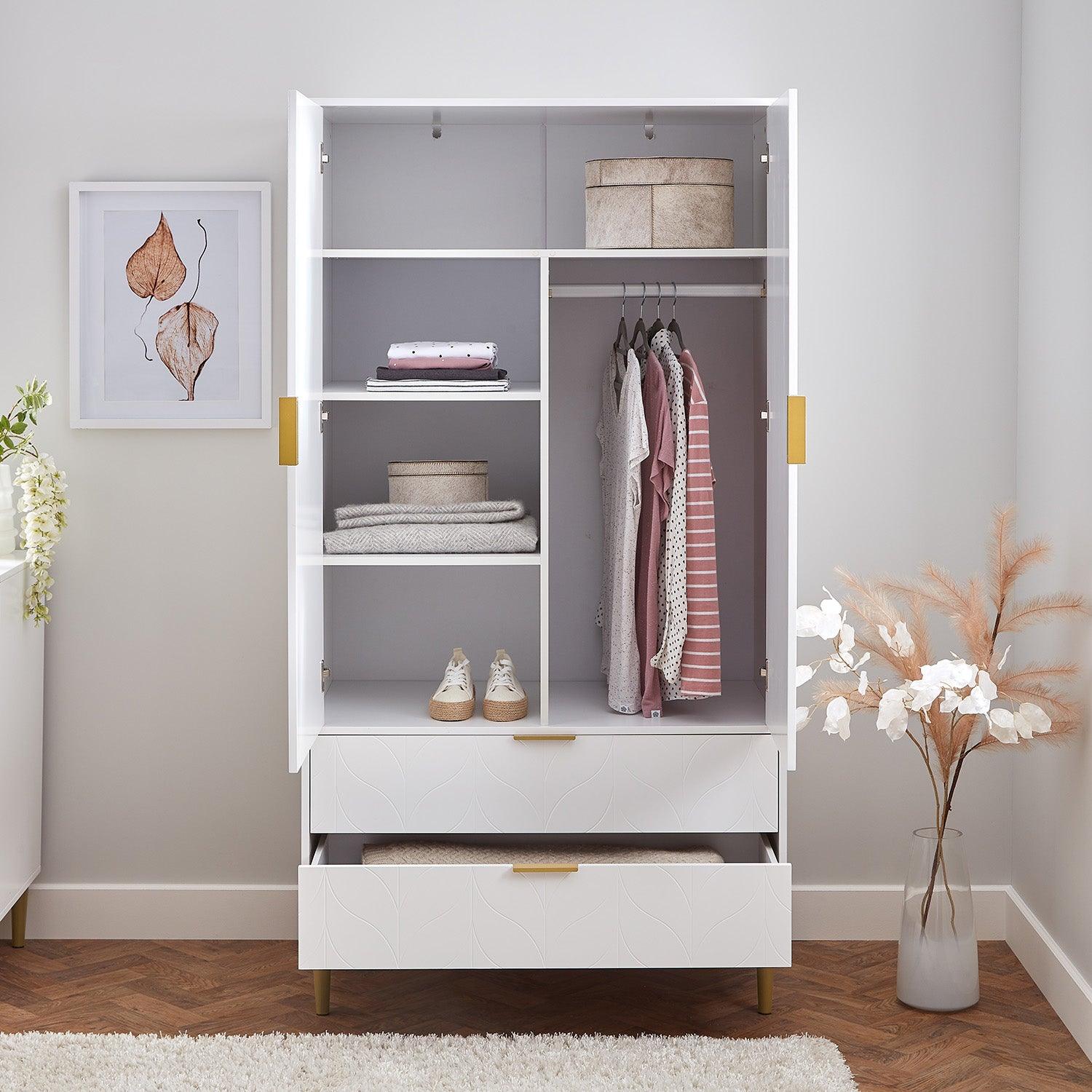 Gloria 2 Door Wardrobe - White - Laura James