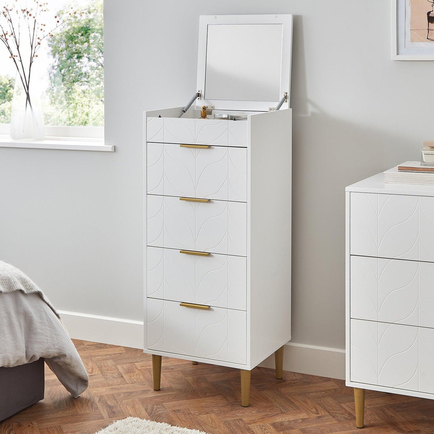 Gloria tallboy - white and brass effect - Laura James