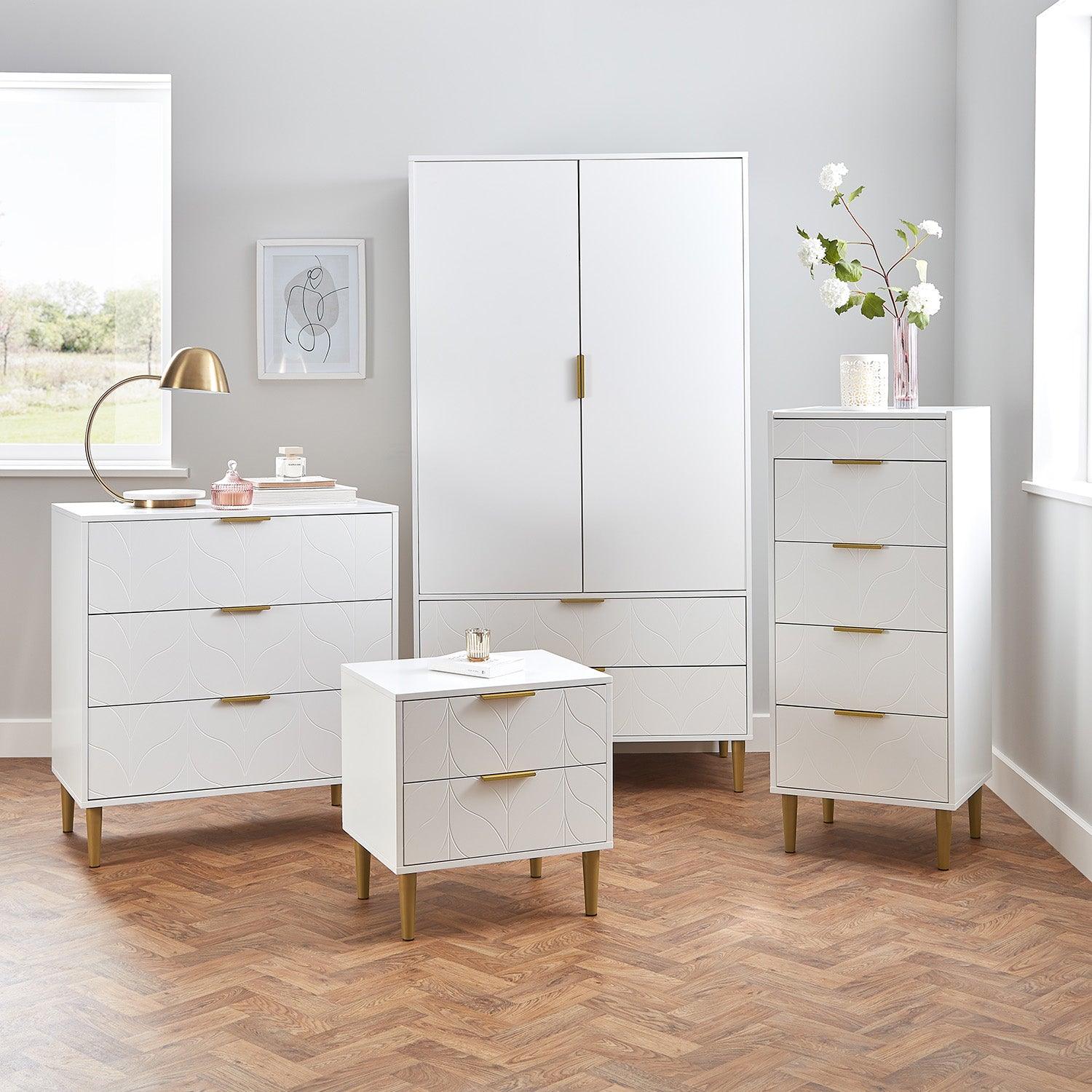 Gloria wardrobe and drawers set -3 drawer chest of drawers - white - Laura James