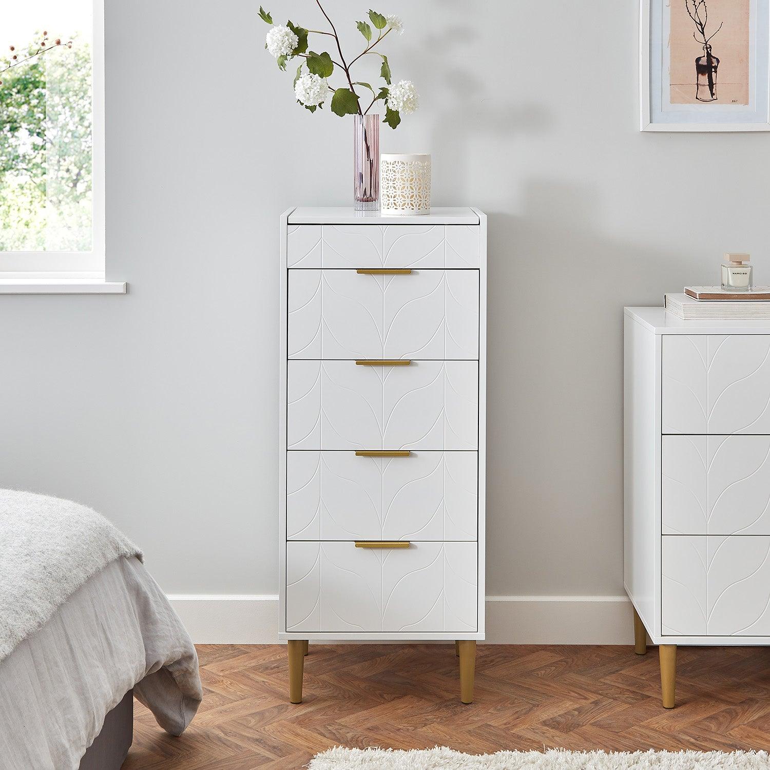 Gloria wardrobe and drawers set -3 drawer chest of drawers - white - Laura James