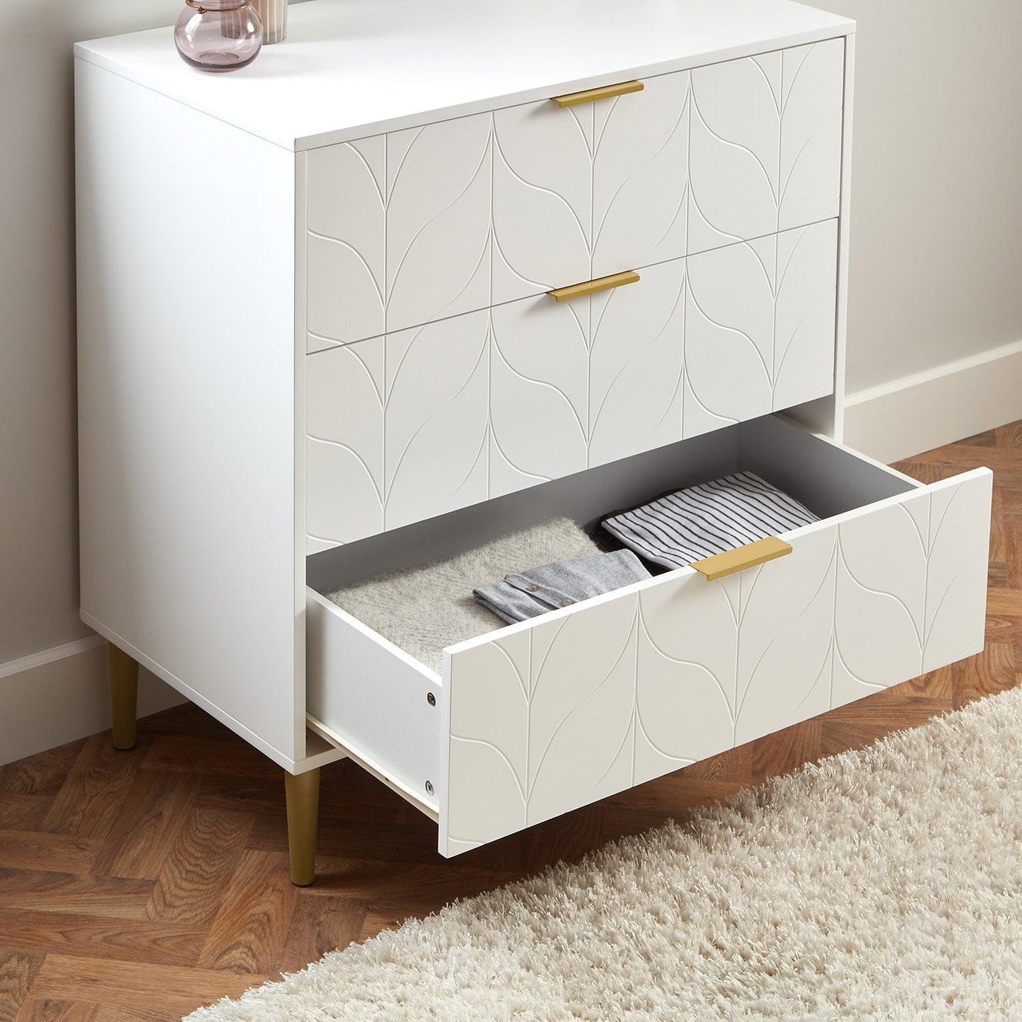Gloria wardrobe and drawers set -3 drawer chest of drawers - white - Laura James