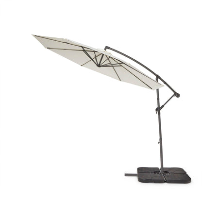Hali 6 Seater Wooden Outdoor Dining Set with Hali Black Chairs & Cream Lean Over Parasol - 175cm