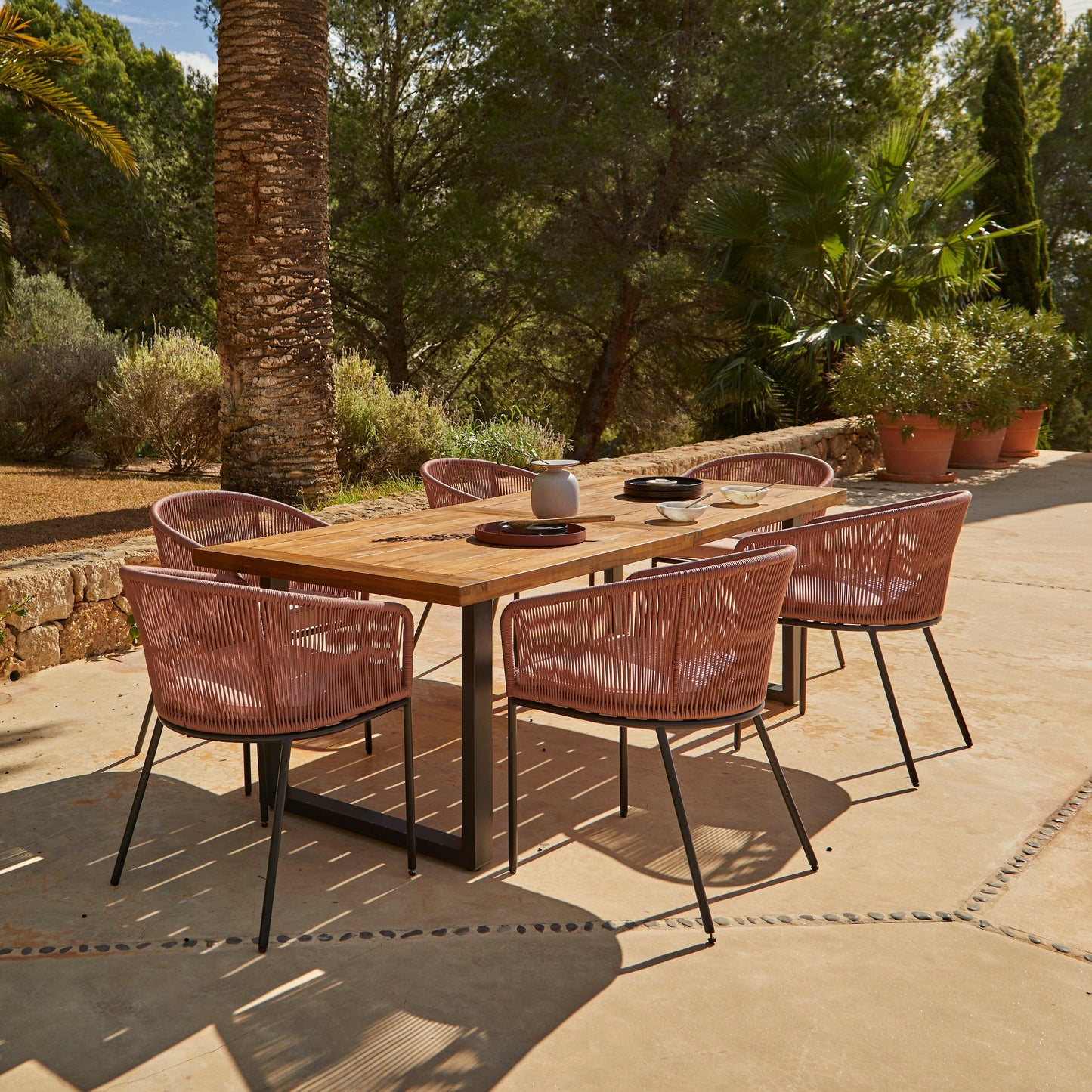 Hali 6 Seater Dining Set with Hali Pink Rope Chairs - 175cm