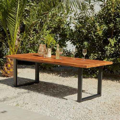 Hali 8 Seater Steel Acacia Top Dining Table 235cm