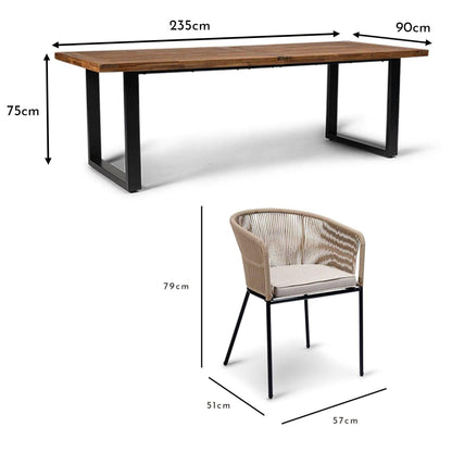 Hali 8 Seater Wooden Outdoor Dining Set with Hali Natural Chairs - 235cm - Laura James