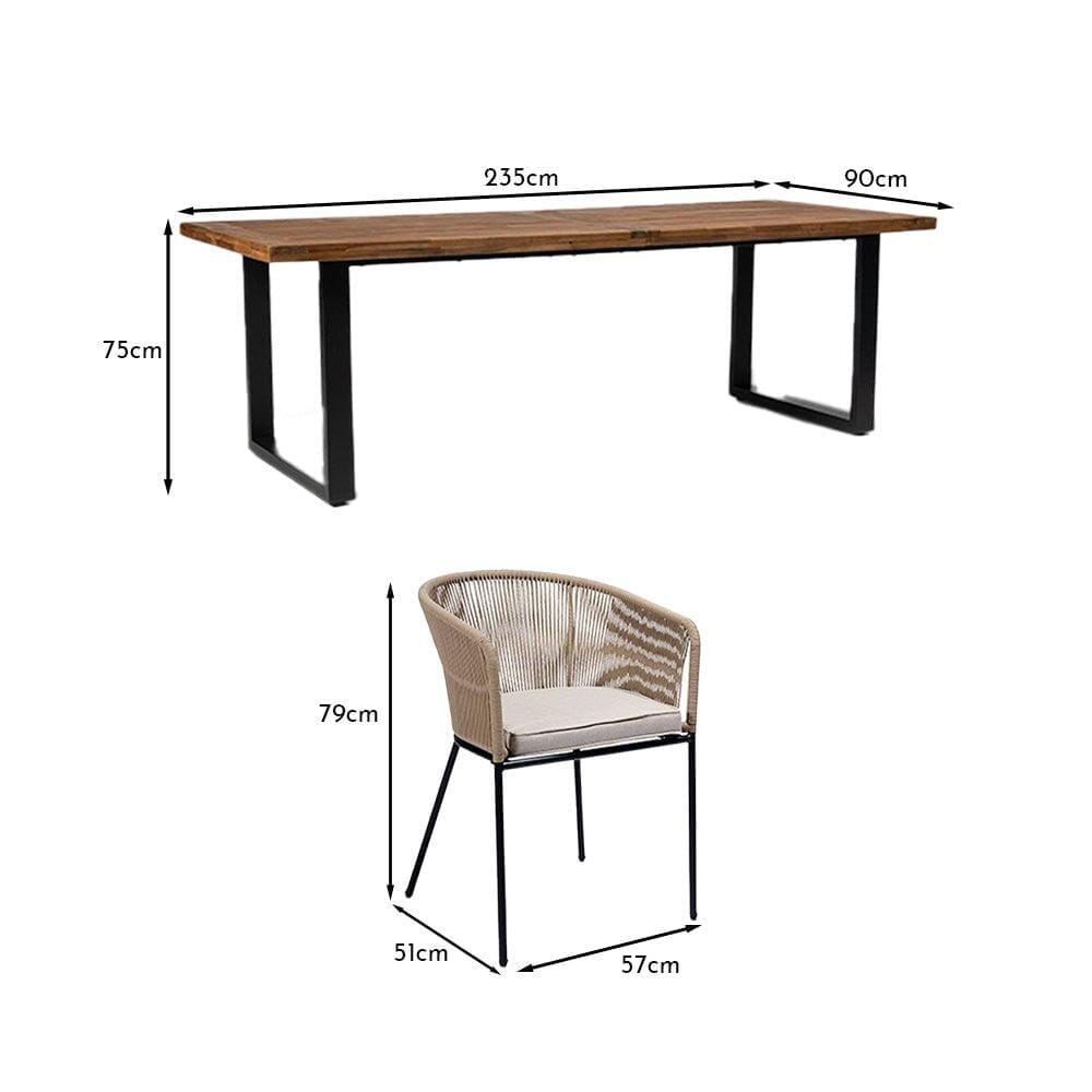 Hali 8 Seater Wooden Outdoor Dining Set with Hali Natural Chairs & Cream Lean Over Parasol - 235cm
