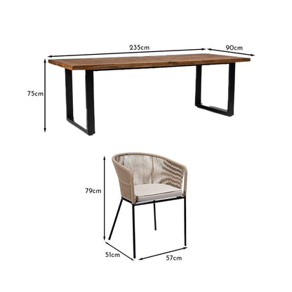 Hali 8 Seater Wooden Outdoor Dining Set with Hali Natural Chairs & Grey Lean Over Parasol - 235cm