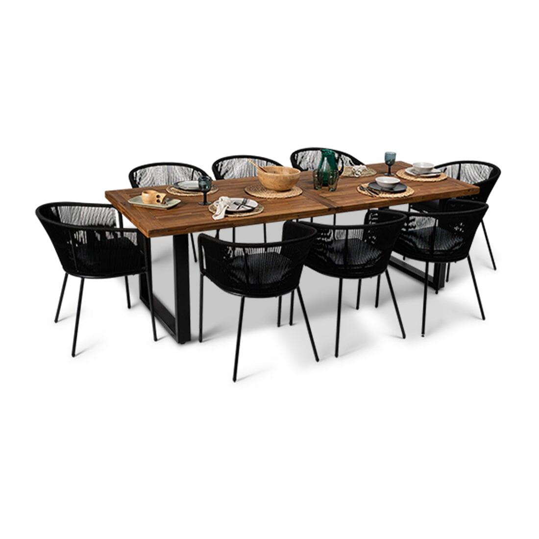 Hali Solid Wood Garden Dining Set - With Rope Chairs
