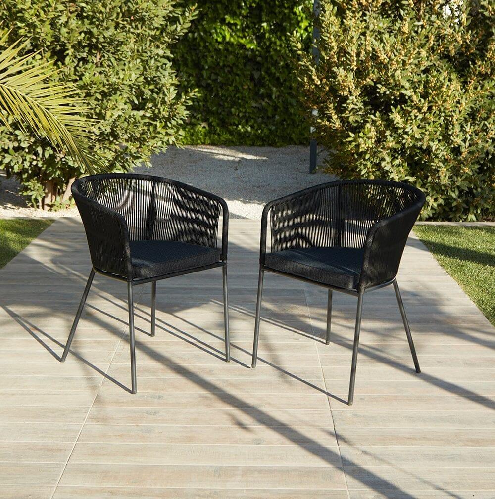 Amelia 6 Seater Natural Wood Black Legs Garden Dining Set - Hali Black Chairs