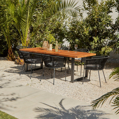 Hali Wooden Outdoor Dining Set with 6 Black Chairs - Laura James
