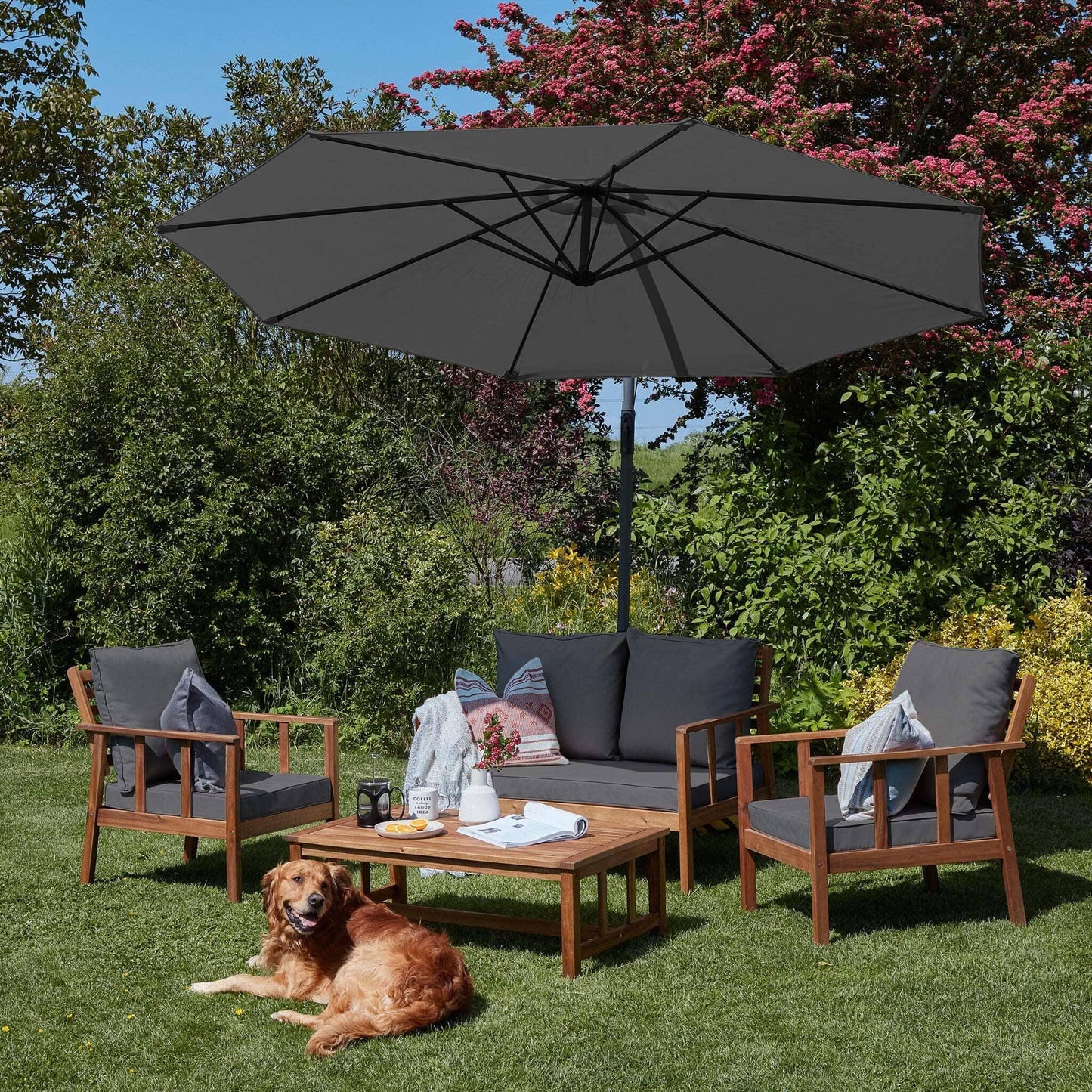 Harrelson Grey Garden Sofa Set with Grey Parasol - Laura James