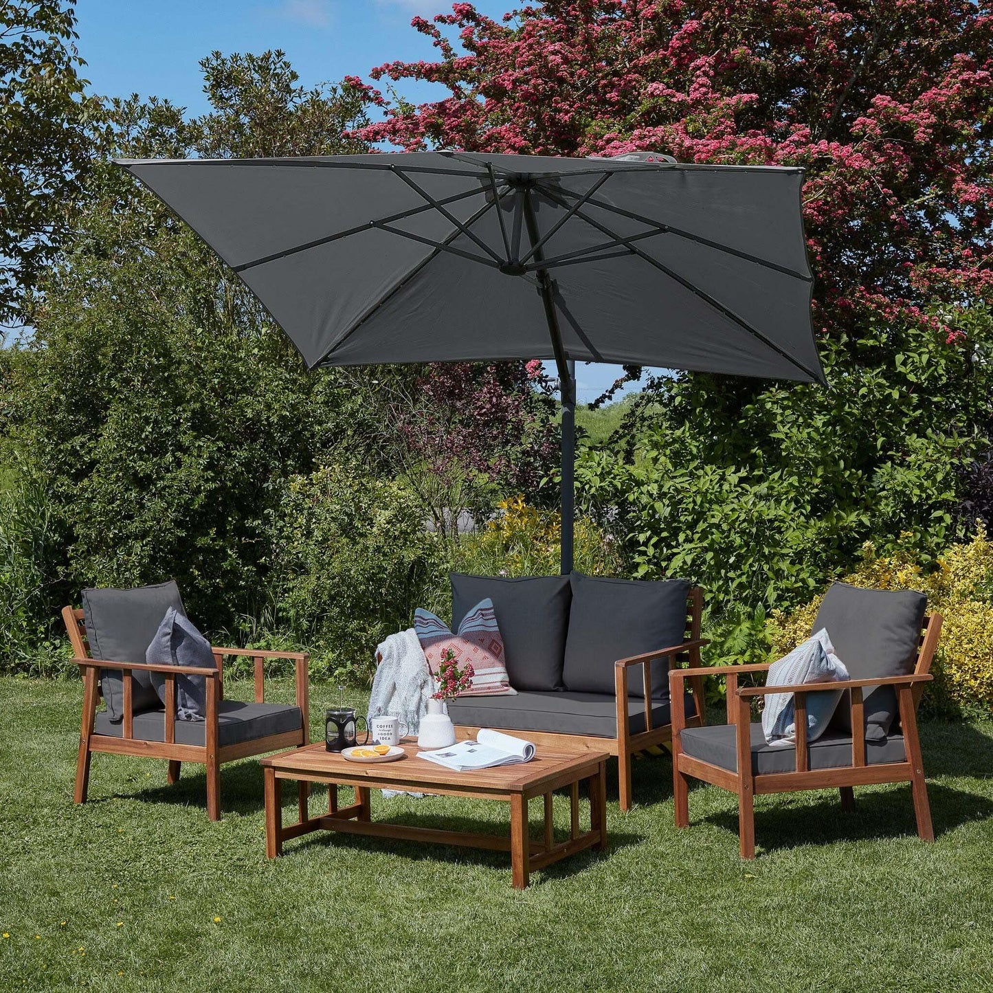 Harrelson Grey Garden Sofa Set with Grey LED Parasol - Laura James