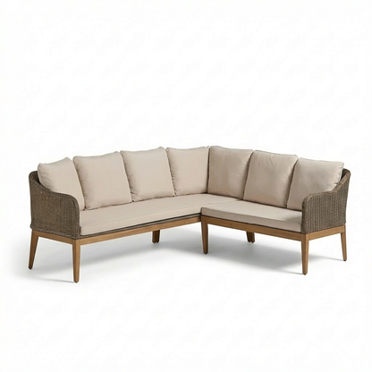 Harlyn 6 Seater Wooden Garden Dining Set with Corner Sofa & 2 Harlyn Dining Armchairs - Laura James