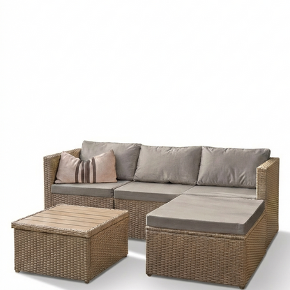 Weston 4 Seater Rattan Corner Sofa Set With Polywood Top  - Natural Weave