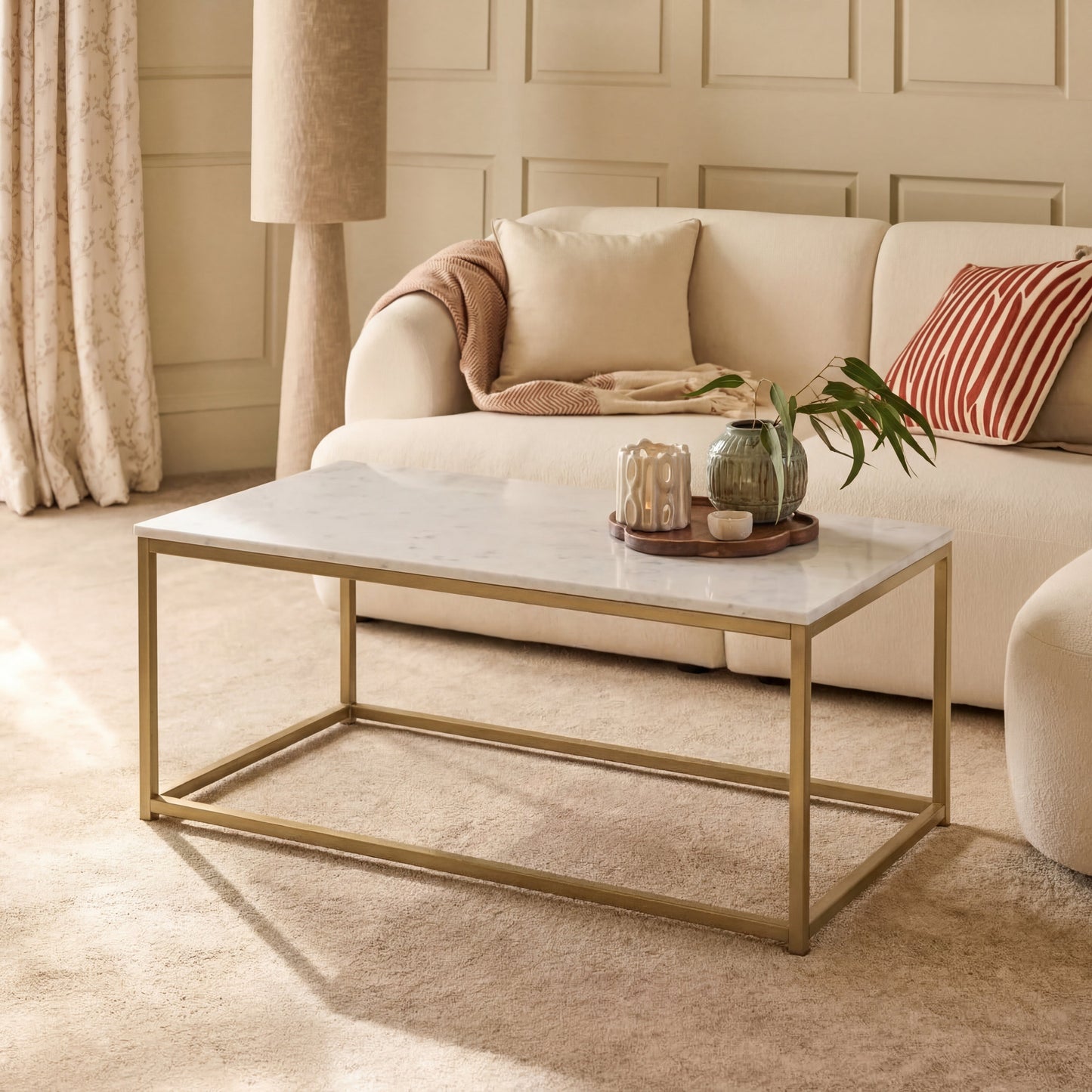 Nara White Marble Coffee Table - Gold Frame - Laura James