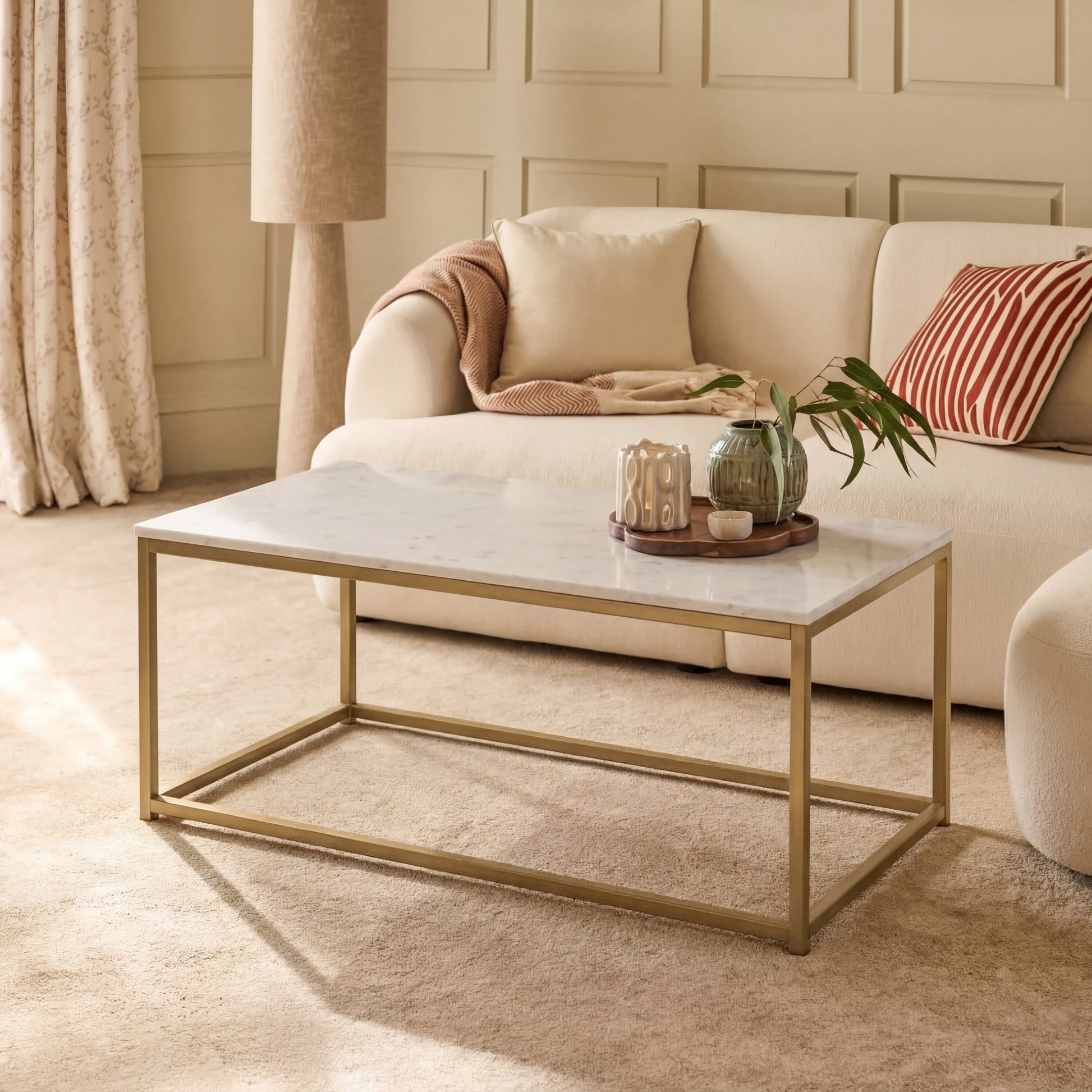 Nara White Marble Coffee Table - Gold Frame - Laura James