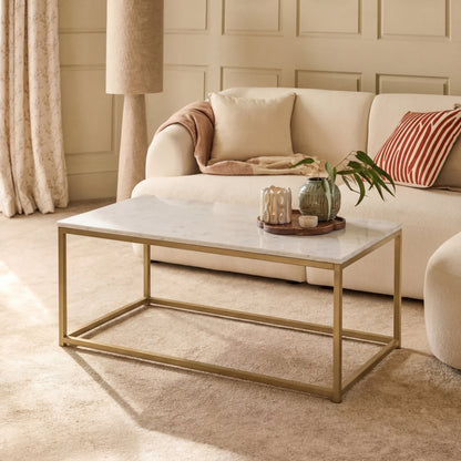 Nara White Marble Coffee Table - Gold Frame - Laura James