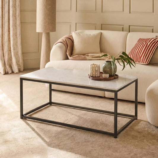 Nara White Marble Coffee Table - Black Frame - Laura James