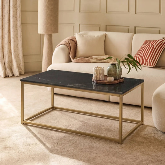 Nara Black Marble Coffee Table - Gold Frame - Laura James
