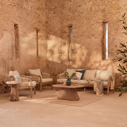 Shiro Wooden Garden Set with 3 Seater Sofa - 2 Shiro Sand Armchairs - Willow Coffee & Side Table - Laura James