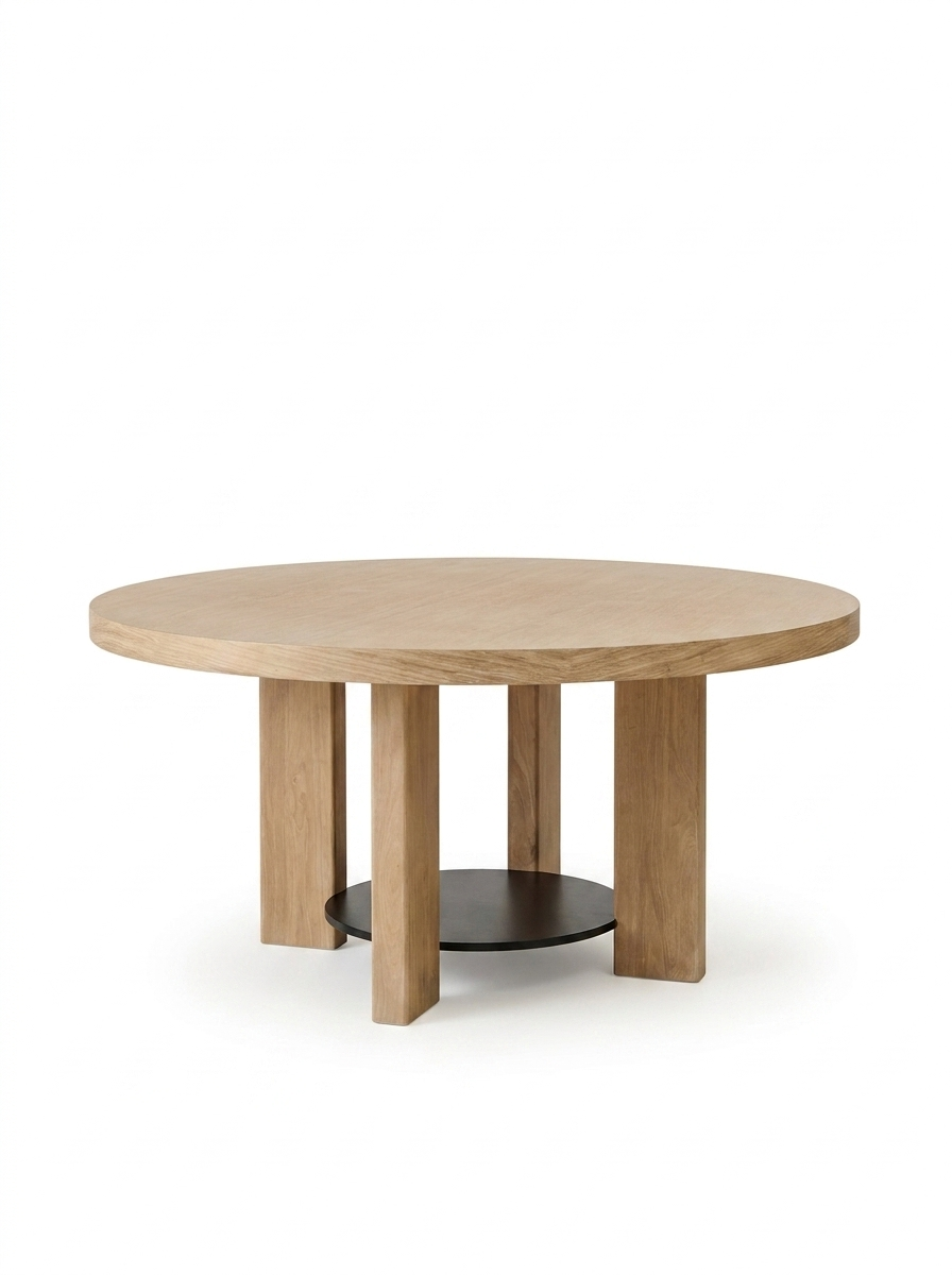 Marlon Whitewash Oak with Black Insert Round Dining Table Set - 6 Seater - Ella Whitewash Oak Dining Chairs