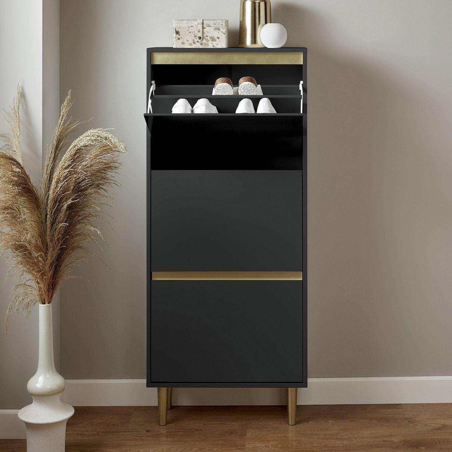 Iliana shoe cabinet - 3 door - charcoal grey - Laura James