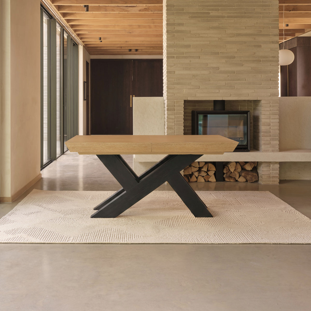 Olivia 160-240cm Whitewash Oak Dining Table - Black Oak Legs - Laura James 