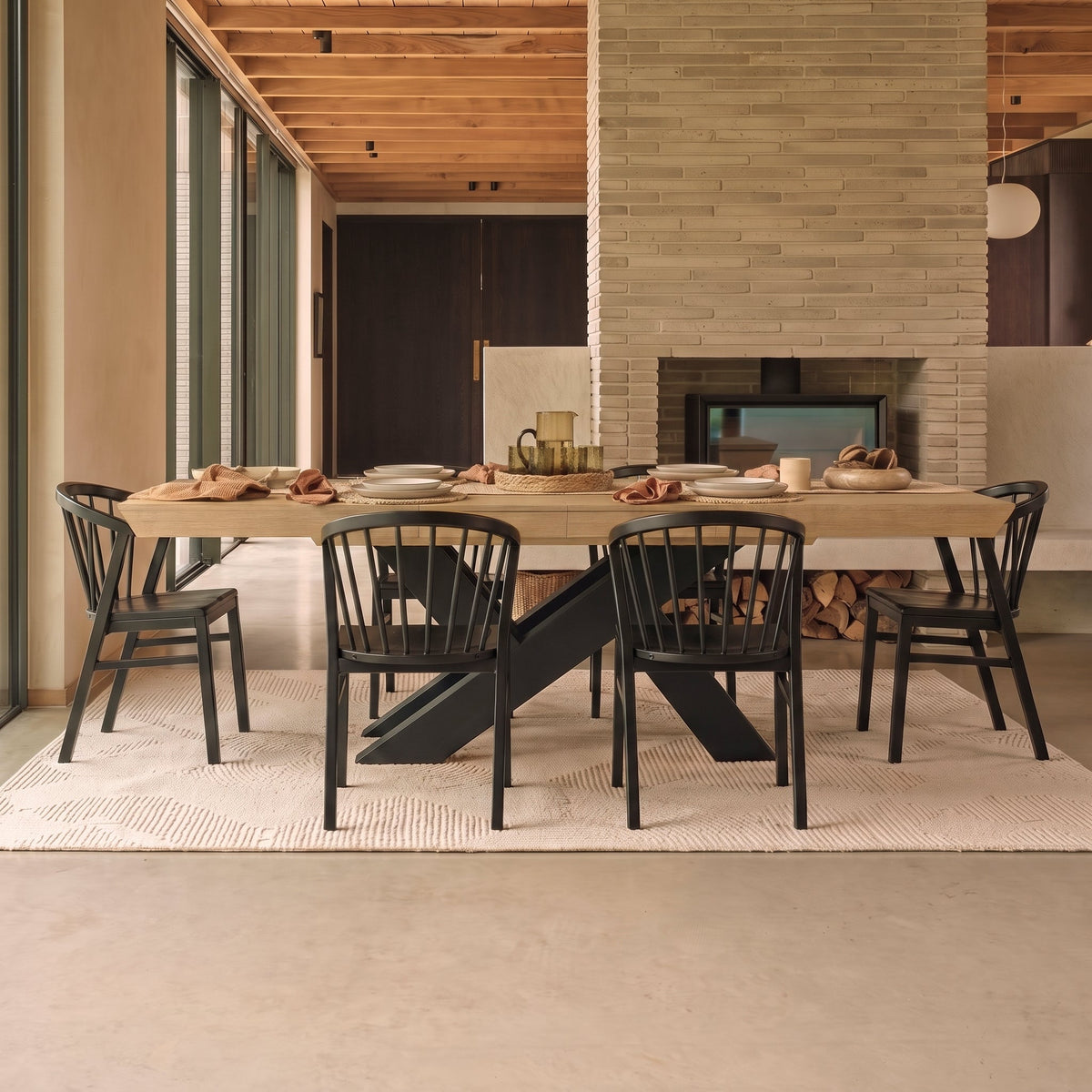 Olivia 160-240cm Whitewash Oak Dining Table Set - 6 Seater - Mabel Dining Chairs - Black Oak Legs - Laura James 