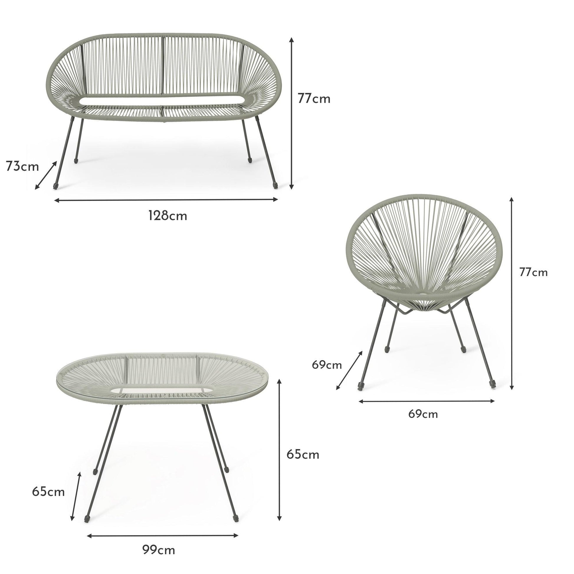 Indra Grey Rattan Garden Conversation Set - Laura James