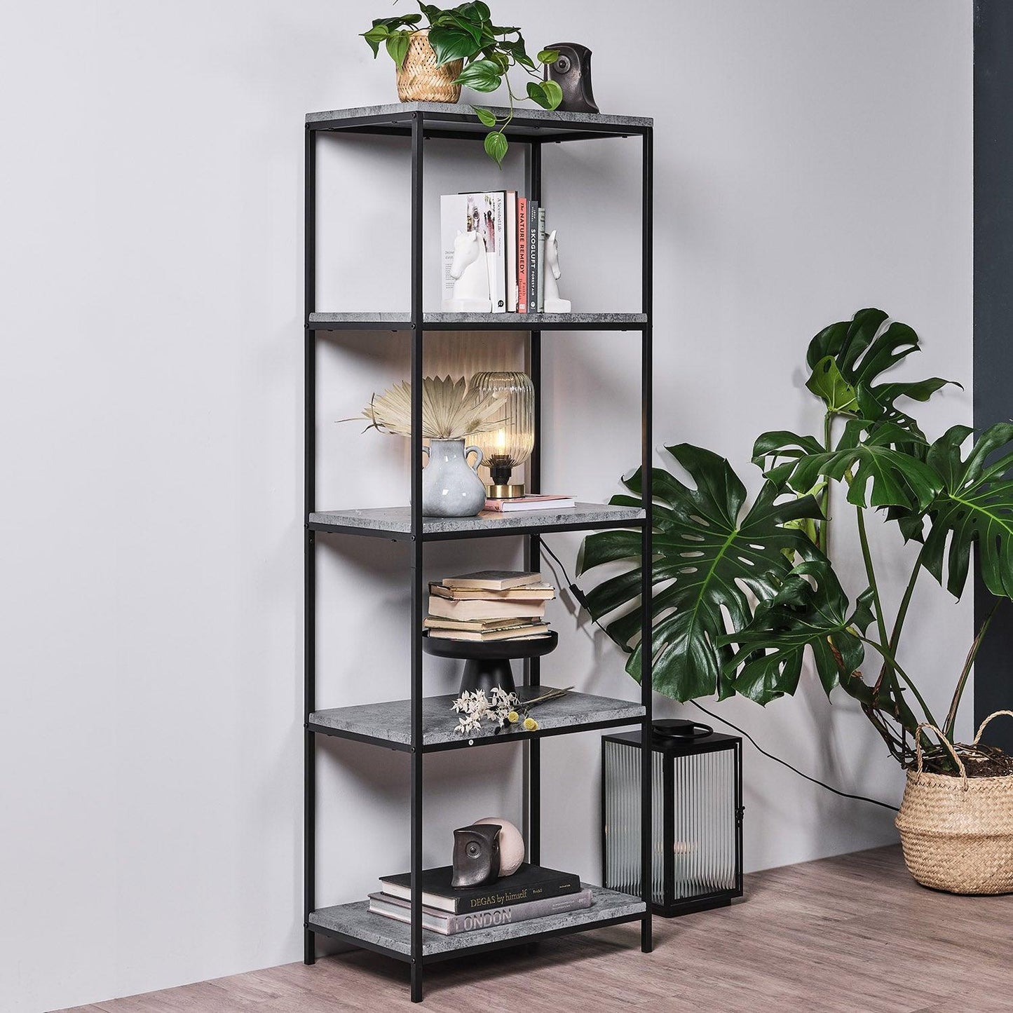 Jay bookcase - concrete effect and black