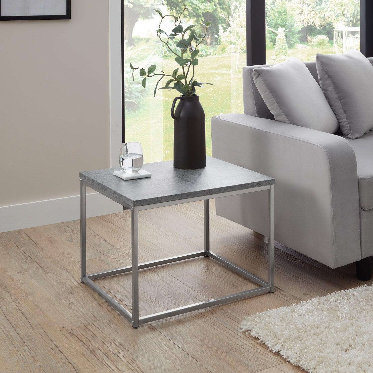 Jay coffee table and side table set - concrete effect and chrome - laura James