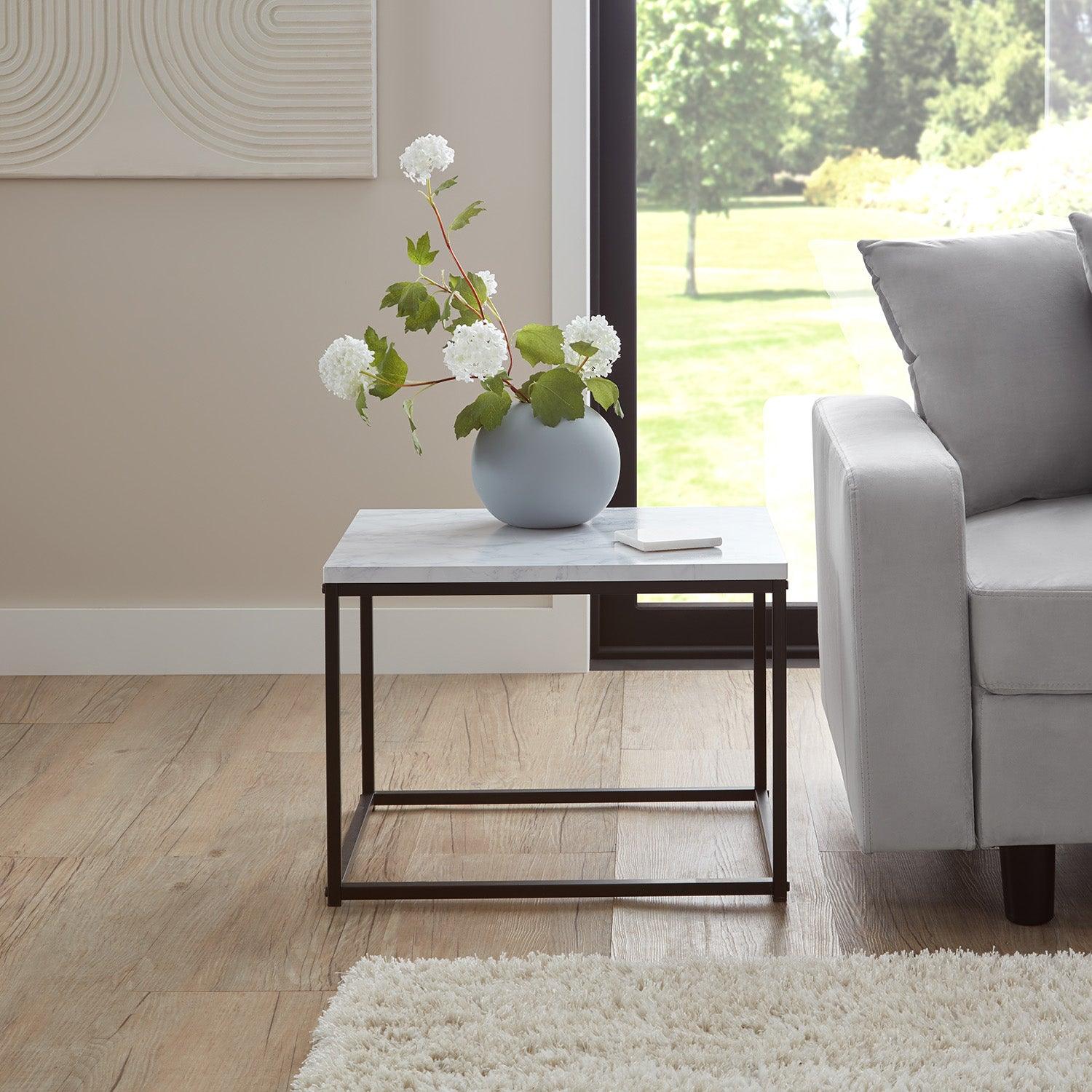 Jay coffee table and side table set - marble effect and black - Laura James