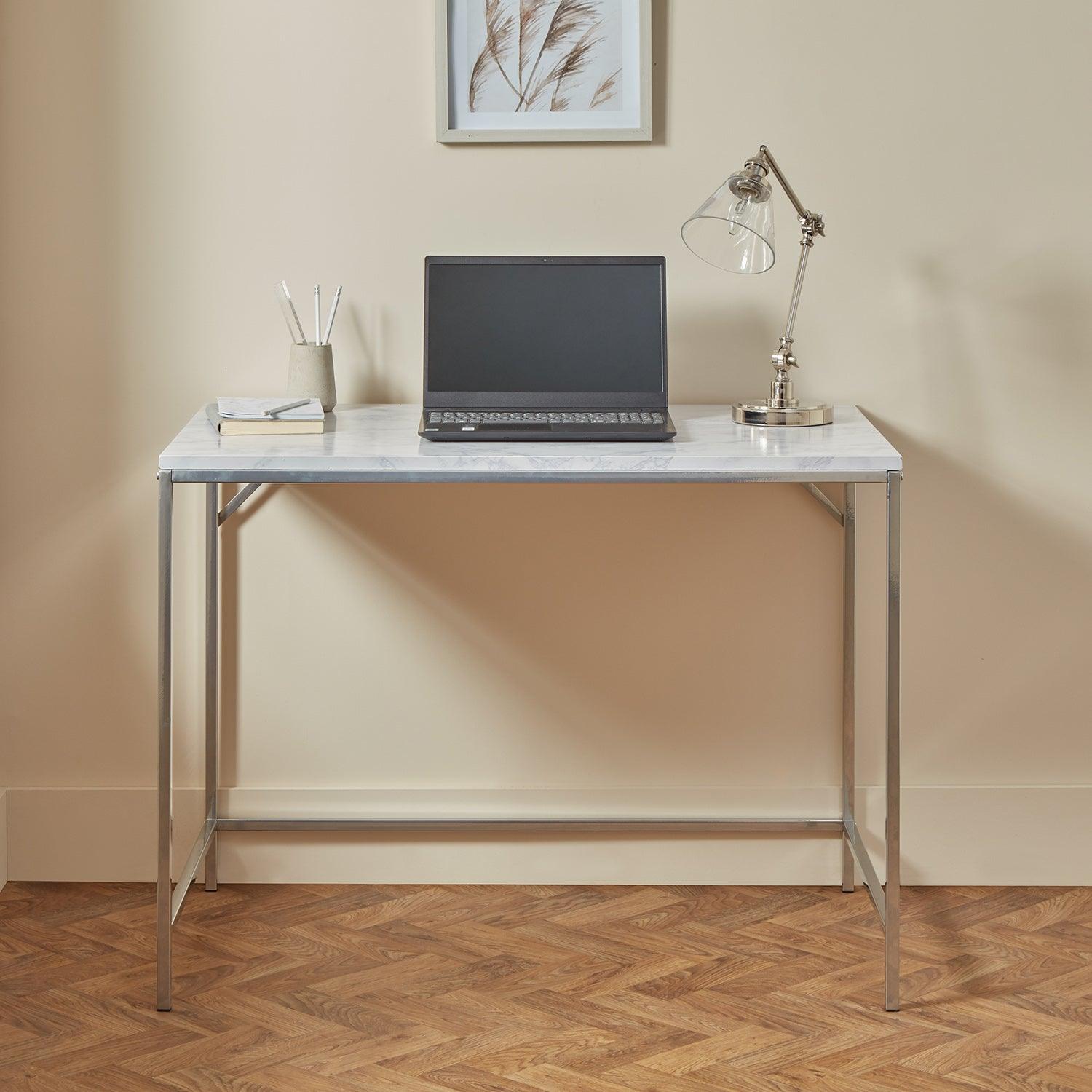 Jay desk - marble effect and chrome - Laura James