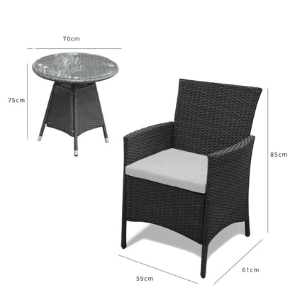 Kemble 2 Seater Rattan Bistro Dining Set in Black - Garden Furniture - Laura James